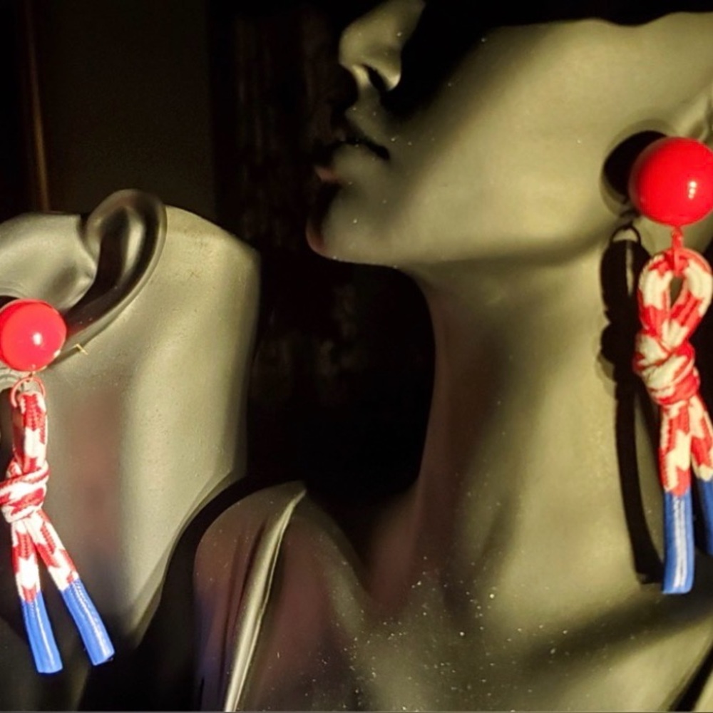 Chic Red and Blue Knot Earrings